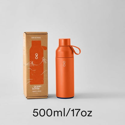 Ocean Bottle - Recycled Stainless Steel Drinks Reusable Water Bottle - Eco-Friendly & Reusable - Sun Orange - 17 oz