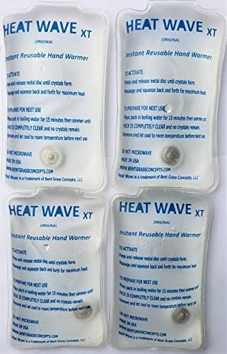 Made in USA: HEAT WAVE Instant Reusable Heat Pack, XT Large Instant Reusable Hand Warmers 4-Pack, for Camping, Hiking, Pain Relief (3x6), Click Heat