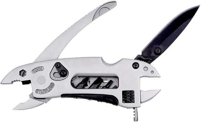 Multifunction Hardware Stainless Steel Wrench & Allen, Screwdriver,Knife, saw blade, SawCan Opener, Bottle Opener & Much More (Silver)