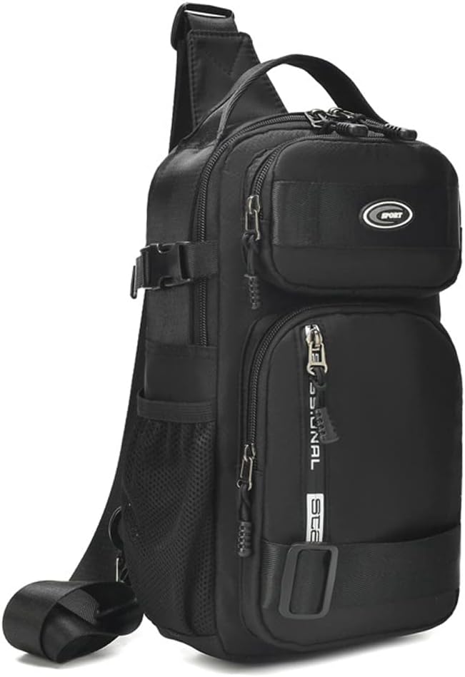 KPYWZER Nylon Sling Bag Backpack Handbag for Men Women Travel Outdoors Sports Hiking Casual Crossbody Chest Pack Shoulder Pouch Multipurpose Daypack Black