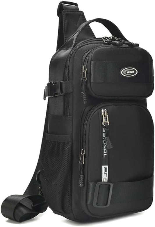 KPYWZER Nylon Sling Bag Backpack Handbag for Men Women Travel Outdoors Sports Hiking Casual Crossbody Chest Pack Shoulder Pouch Multipurpose Daypack Black