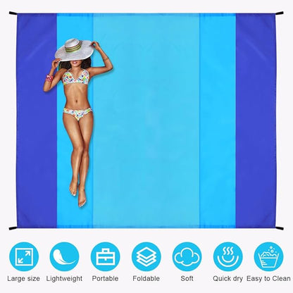 Ainiv Beach Blanket Beach Mat, Sandproof Waterproof Beach Mat, Extra Large 108 * 118 in (8-10People) Picnic Blanket with 1 Storage Bag, 1 Carabiner & 4 Fixed Nails for Beach, Camping, Hiking, Picnic