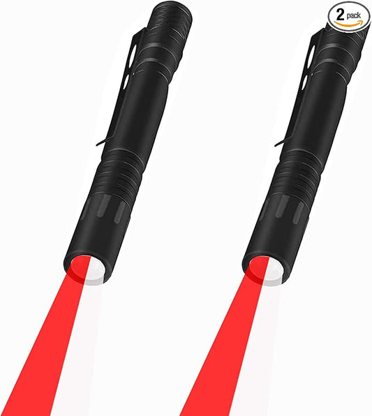 Dual Color Red Light Flashlight with White Light LED Pocket Pen Light for Night Astronomy Aviation Camping, 2PCS