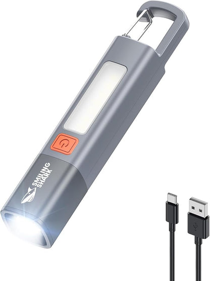 Smiling Shark LED Flashlight, G1 Flash Light Grey 3 Modes Zoomable Focus White Sidelight Waterproof Powerful Super Bright EDC Torch Light Outdoor Emergency,Mini-Rechargeable-LED-Flashlight-Camping