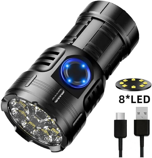 ALONEFIRE X68 Mini LED Flashlight Type C USB Rechargeable Bright 8 LED Light Source Small Torch 8 Modes Waterproof Long Battery Life with Tail Magnet, Clip, Battery for Outdoor, EDC Carry, Hiking