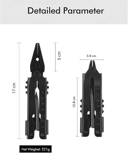 13 in 1 Portable Multifunction Tool Pliers Screwdrivers ire Stripper Folding Plier Pocket Cutter EDC Combination Tools for Outdoor Camping Fishing (Matte Black)