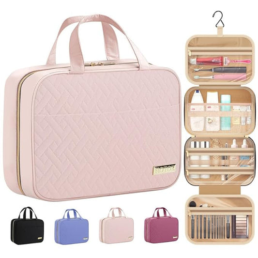 HOTOR Travel Toiletry Bag w/Hanging Hook - Spacious Toiletry Bag Essentials for Women & Men, Makeup Bag/Big Comparment, Waterproof for Travel Accessories, Large, Pink