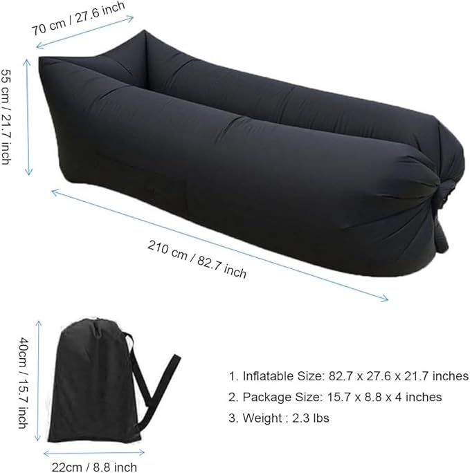 HaiChao Inflatable Lounger Sofa Air Chair Sofa Sleeping Bag Couch Air Sofa Bed for Lakes, Beaches, Garden, Camping (Black)