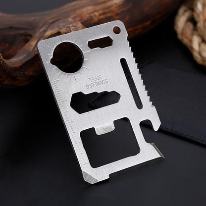 Gixaxak Outdoorsman 11 in 1 Stainless Steel Credit Card Pocket Sized Survival Multi-Functional Gadget Tool for Camping Hiking or Emergency Survival Multitool Card Camping Tool EDC Kit in Your Wallet