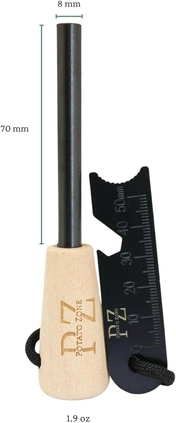 Ferro Rod Fire Starter Kit – Wood Handle Flint Fire Starter with Ferro Rod Striker and Wrist Lanyard – Weatherproof and Waterproof Fire Starter Survival Tool for Camping, Hiking
