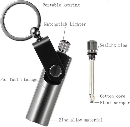 Permanent Match, Keychain Flint Matchstick Fire Starter Forever Match, Reusable Waterproof Flint Lighter for Outdoor Camping Emergency Survival black