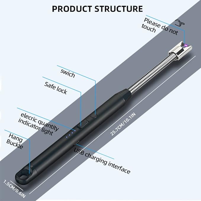 2 Pack Candle Lighter,Arc Lighter with USB Charging,Flameless Windproof,LED Battery Display,Safety Switch,Rotate 360 Degrees,for Aromatherapy,Candles,BBQ,Camping.(Black&Silver)