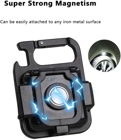 2Pack Keychain Work Light - Compact, Rechargeable, Ultra-Bright, with Carabiner, Magnetic, Adjustable Stand, Tripod - Perfect for Outdoor, Work, Emergency Use (2) pcs