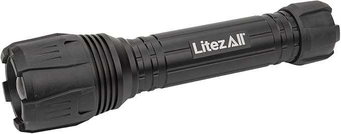 LitezAll Nearly Invincible Tactical Flashlight | Compact and Portable Night Light 4000 Lumens | Durable and Rubber Coated Flash Light Gifts for Men, 9 AA Batteries Included