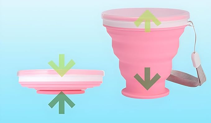 Silicone Folding Travel Cup, Folding Silicone Cup with Lid, Expandable Drinking Cup, Reusable Mug for Camping, Hiking and Travel (1)
