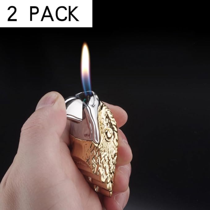 2PACK Black Gold Eagle Head Windproof Butane Jet Torch Lighter,Funny Cool Lighters,Adjustable Jet Flame Torch,Refillable,Grill BBQ Candle Camping(Without Gas)