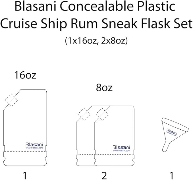 Concealable Plastic Cruise Ship Rum Sneak Flask Kit Set (1x16oz, 2x8oz)