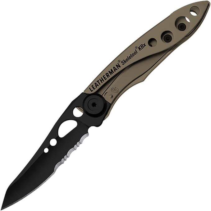 LEATHERMAN, Skeletool KBX Pocket Multitool with Knife and Bottle Opener, Coyote Tan
