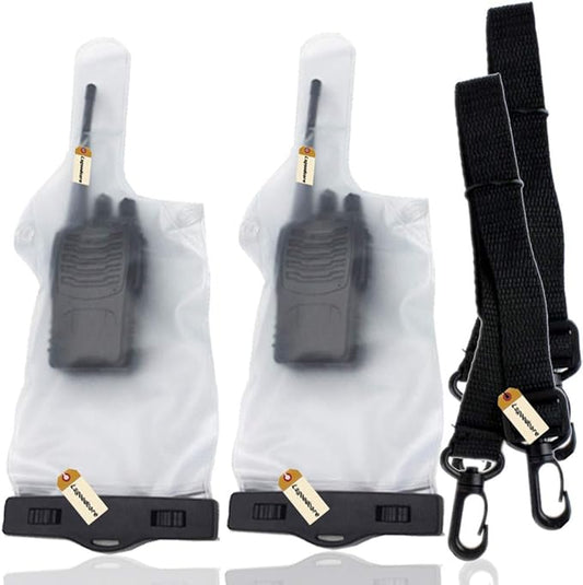 Lsgoodcare 2Pcs Portable Two Way Radio Waterproof Rainproof Bag Case Pouch Compatible with Motorola Kenwood Midland UV-3R UV-5R PX-888 Walkie Talkie Radio,5 Inch x 13.8 Inch, White