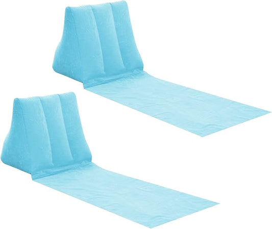 2X Inflatable Outdoor Sun Bath Beach Mat Pillows Flocking Beach Chairs with Backrest Inflatable Lounger for Portable Travel Camping (Skyblue)