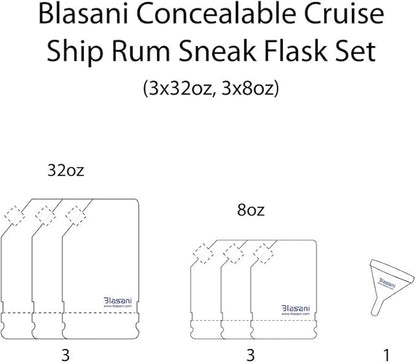 Concealable Cruise Ship Rum Sneak Flask Kit Set (3x32oz, 3x8oz)
