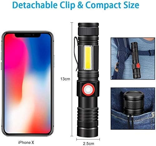 Rechargeable Flashlight with Packing Box, USB Magnetic Flashlights with COB Flash Light - 4 Models, Waterproof, LED Tactical Flashlight High Lumen Bright for Indoor Outdoor Camping 2 Pack