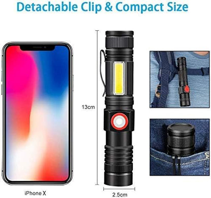 Rechargeable Flashlight with Packing Box, USB Magnetic Flashlights with COB Flash Light - 4 Models, Waterproof, LED Tactical Flashlight High Lumen Bright for Indoor Outdoor Camping 2 Pack