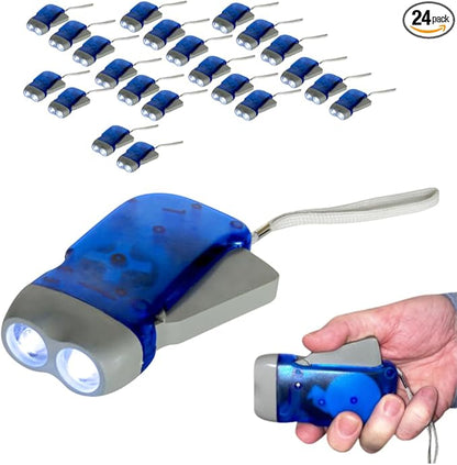 Evelots Hand Crank Emergency Flashlights -24 Pack- Camping, Home, Car - Double LED Bright Lights - Great for Hiking, Outdoor Sports, Power Outage Easy to Use