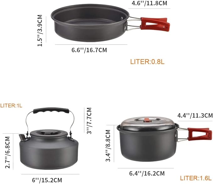 Bulin 24/13/11/8/4 PCS Camping Cookware Mess Kit Lightweight Backpacking Cooking Set Outdoor Cook Gear for Family Hiking, Picnic(Kettle, Pot, Frying Pan, Bowls, Plates, Spoon)