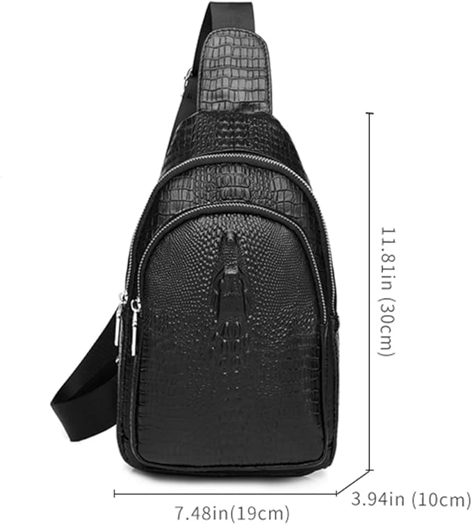 KPYWZER Genuine Leather Sling Bag Backpack for Men Crocodile Embossing Chest Bag Crossbody Shoulder Bag Daypack Black