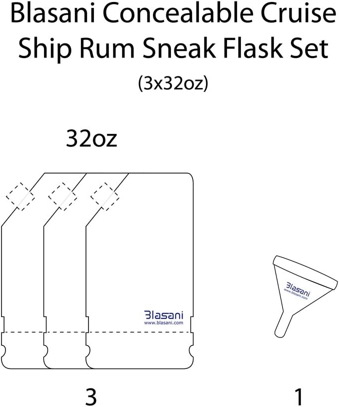 Concealable Cruise Ship Rum Sneak Flask Kit Set (3x32oz)