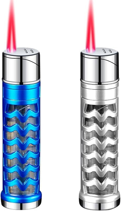 2 Pack Blue and Silver Windproof Butane Jet Torch Lighter,Funny Cool Lighters,Adjustable Jet Flame Torch,Refillable,Grill BBQ Candle Camping(Without Gas)