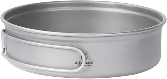 Camping Plate Titanium Pan Dish Plate with Handle & Mesh Bag, Large Reuseable Ultralight Dinner Plate for Camping Outdoors Backpacking (450ML)