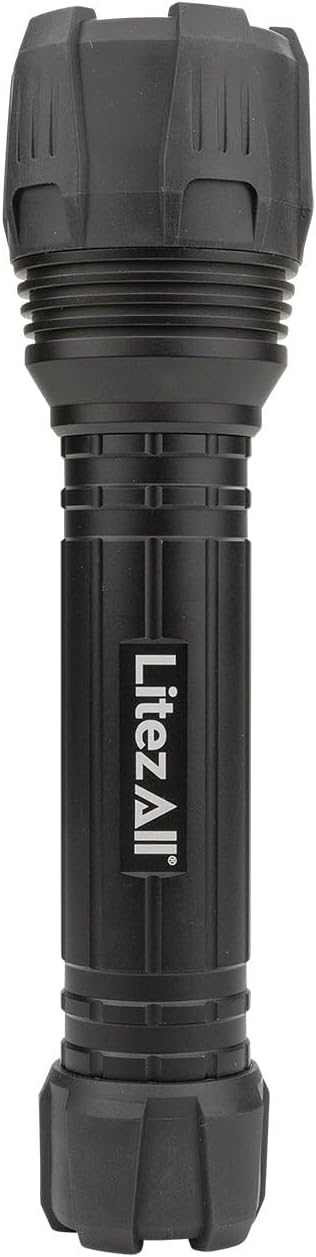 LitezAll Nearly Invincible Tactical Flashlight | Compact and Portable Night Light 4000 Lumens | Durable and Rubber Coated Flash Light Gifts for Men, 9 AA Batteries Included
