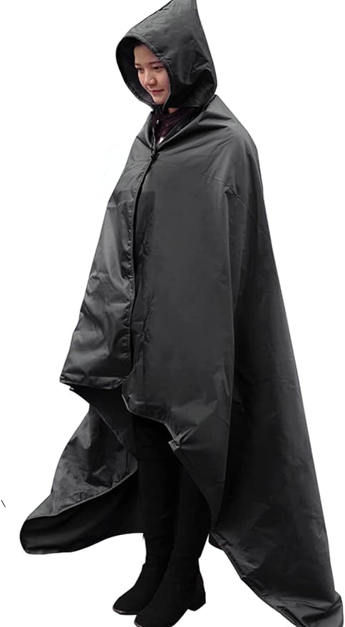 DUKUSEEK Hooded Stadium Blanket, Waterproof Windproof Outdoor Fleece Blanket - Large (79"x 59"), Portable, Wearable, Warm for Outdoor Camping, Picnic, Stadium, Sports, Beach, Concerts, Car, Dogs…
