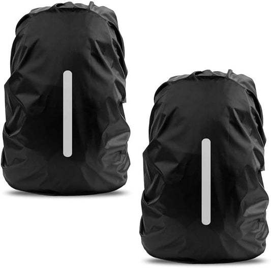 LAMA 2pcs Waterproof Rain Cover for Backpack, Reflective Rainproof Protector for Anti-dust and Anti-Theft M 30L-40L Black