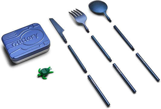 Outlery | Portable & Reusable Stainless Steel Travel Cutlery Set (Whale Blue) - Includes Travel Case for Easy Transport