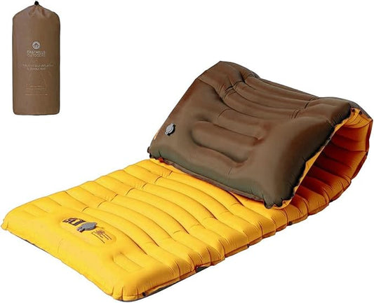 Easthills Outdoors Camping Sleeping Pad - 4.0 Inch Thick Ultralight Camping Mattress - Lightweight Self Inflating Sleeping Pad for Camping, Hiking, Backpacking Lemon/Terra