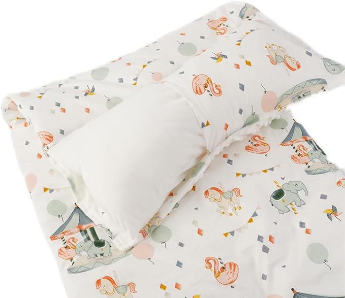 Bunnikins & Clover Toddler Nap Mat with Removable Pillow, Nap Mats for Preschool, Easy Clean Toddler Nap Pad for Kindergarten, Kids Sleeping Bag for Travel Camping