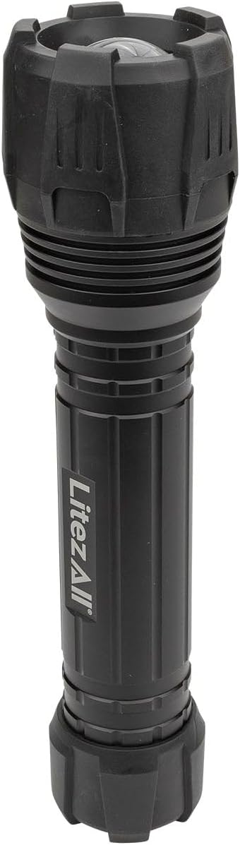 LitezAll Nearly Invincible Tactical Flashlight | Compact and Portable Night Light 4000 Lumens | Durable and Rubber Coated Flash Light Gifts for Men, 9 AA Batteries Included