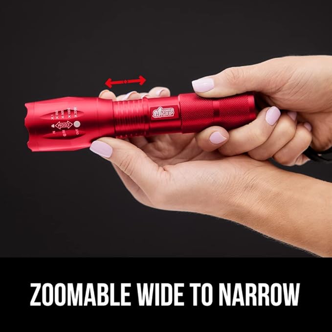 Gorilla Grip Powerful LED 750 FT Water Resistant 5 Adjustable Mode Tactical Flashlight, High Lumens Ultra Bright Battery Life Zoom Flashlights, Small Camping Car Mini Flash Light Accessories, Red