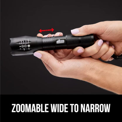 Gorilla Grip Powerful LED 750 FT Water Resistant 5 Adjustable Mode Tactical Flashlight, High Lumens Ultra Bright Battery Zoom Flashlights, Small Camping Car Mini Flash Light Accessories, 2 Pack Black
