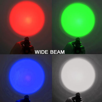 Red Green Blue White Light Flashlight Single Mode LED Flashlight with Clip Zoomable Mini Flashlight for Hunting Camping Night Observation, 4 Pack