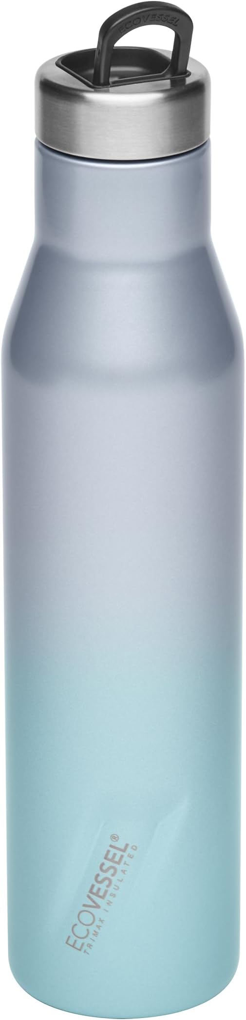 EcoVessel ASPEN Stainless Steel Water Bottle with Insulated Lid, Metal Water Bottle with Rubber Non-Slip Base. Wine Tumbler Reusable Water Bottle - 25oz (Coastal Mist)