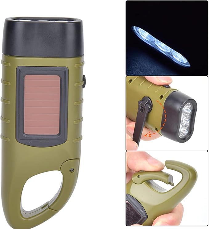 LED Emergency Flashlight, Solar Panel Portable LED High Brightness Light Emergency Hand Cranking Flashlight for Survival Gear for Emergency Hiking Camping(ArmyGreen)