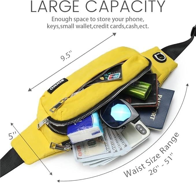 SINNO Large Crossbody Fanny Pack for Women Men Belt Bag With 4-Zipper Pockets for Travel Running Hiking Workout Dog Walking Outdoors Sport Fishing Waist Pack Bag Carrying All Phones