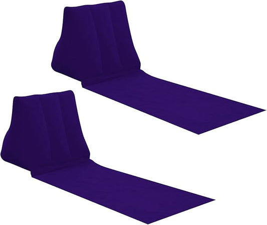 2X Inflatable Outdoor Sun Bath Beach Mat Pillows Flocking Beach Chairs with Backrest Inflatable Lounger for Portable Travel Camping (Deep Purple)