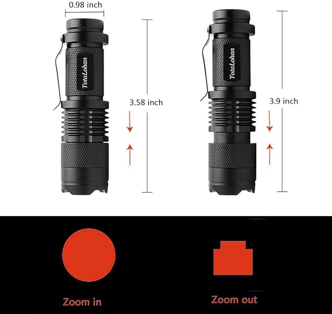 Red Light Flashlight,Single Mode Zoomable Red Flashlight Torch with Clip, Red LED Flashlight for Hunting,Astronomy Observation, Night Vision,Climbing,3-Pack