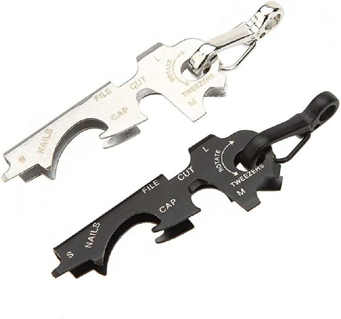 2 pc of 8 in 1 Stainless Steel Multi-function Tool Keychain Outdoor Survival Gear