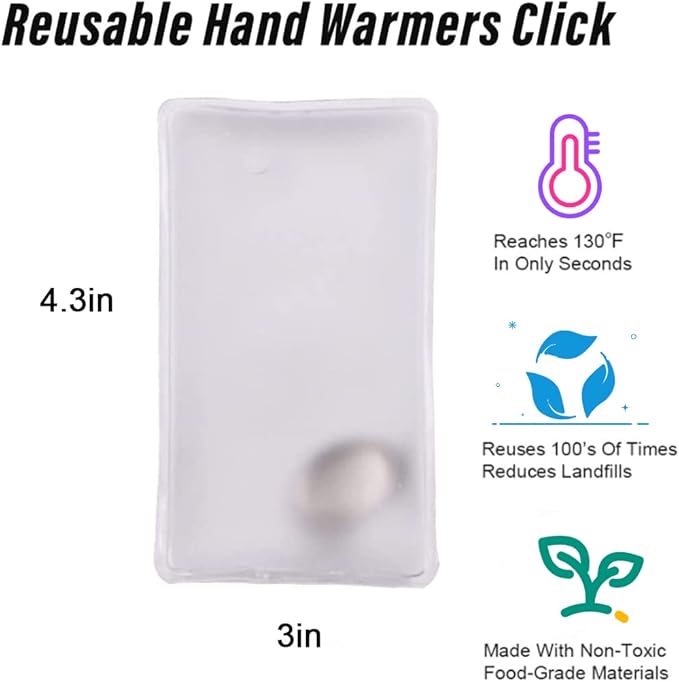 4 Pcs Reusable Snap Heat Pack,Hand Warmers Click,Pouch Gel Hand Warmers Cute Long Lasting Warmth for Camping, Outdoor,Hand Warmers Boil Click Heat Pocket Hand Warmer